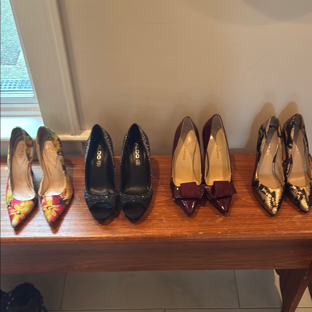 Red and Black Heels with Decorative Detail